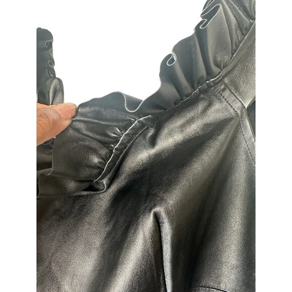 Venus Black Faux Leather Off the Shoulder Ruffle Party‎ Mini Dress Size 12 - Picture 5 of 10